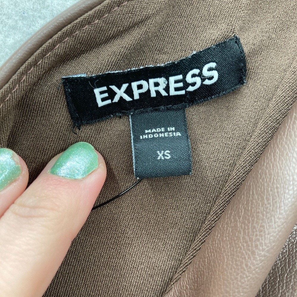Express Brown Faux‎ Leather One Shoulder Bodycon Dress XS Long Sleeve Party NWT - Picture 5 of 14